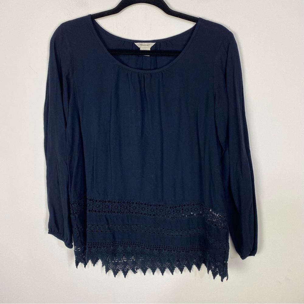 Ariat Navy Blue Lace Long Sleeve Blouse Top